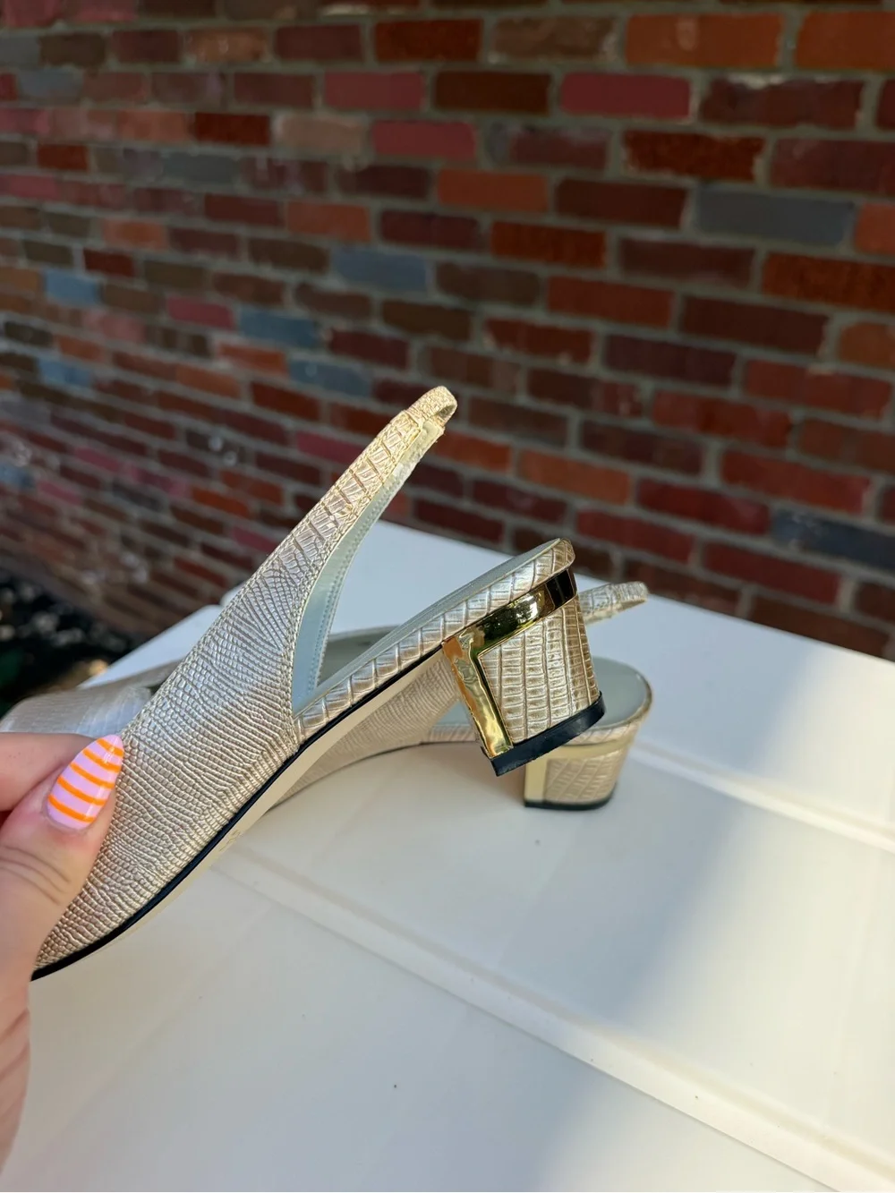 Vintage J.Reneé Metallic Silver Textured Slingback Sandals